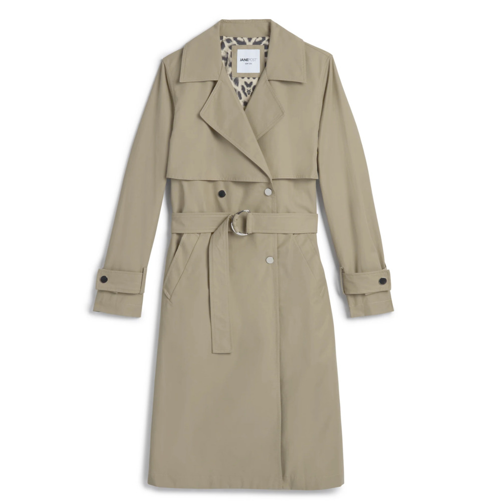 NWT JANE POST TAN ITALIAN COTTON MODERN SNAP TRENCH COAT JACKET SZ XS